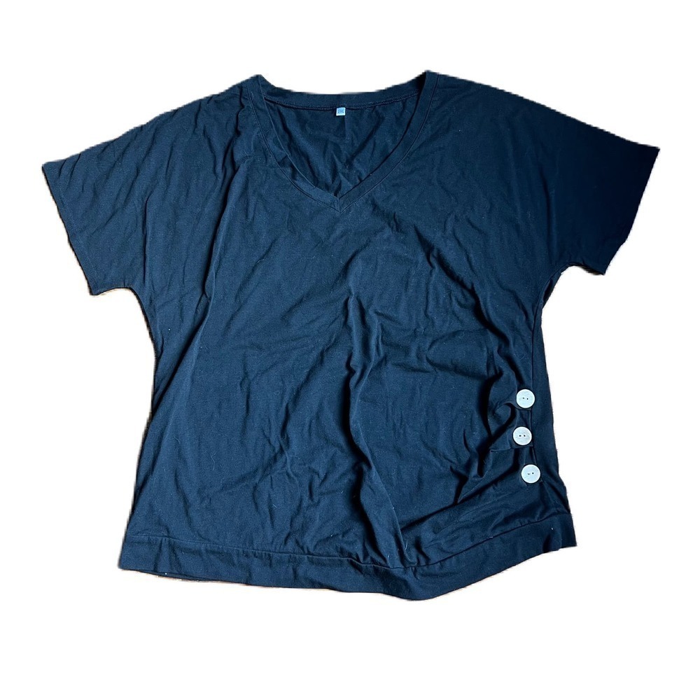 Black V-Neck with Button Detail 2XL NWOT